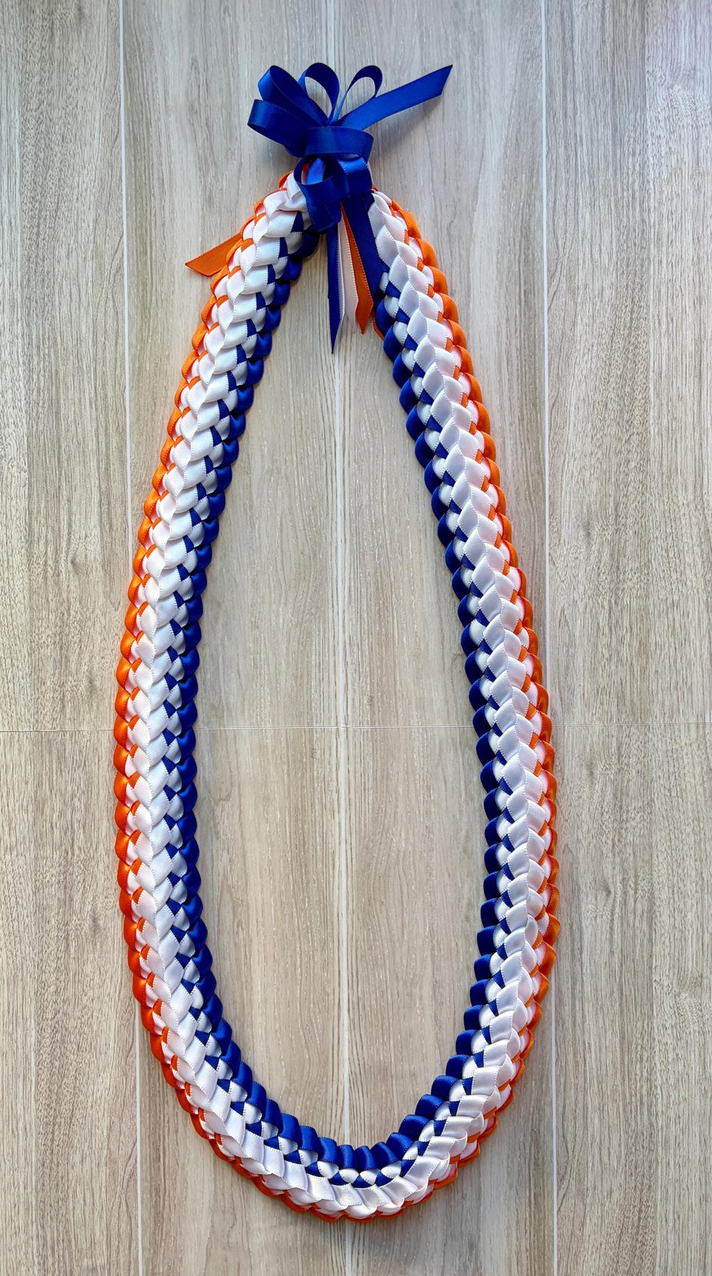 Royal Blue, Orange, and White Double Ribbon Lei