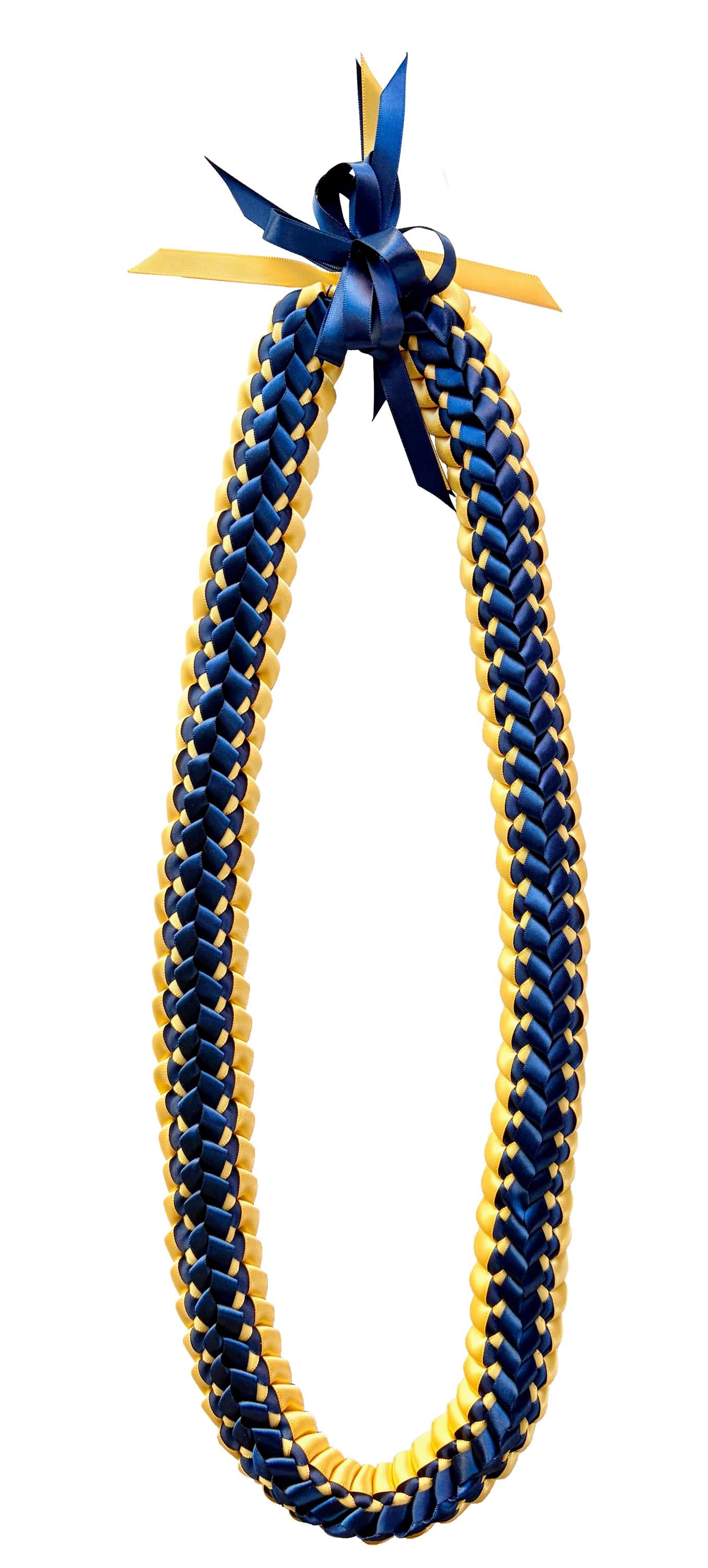 Navy Blue and Gold Double Ribbon Lei