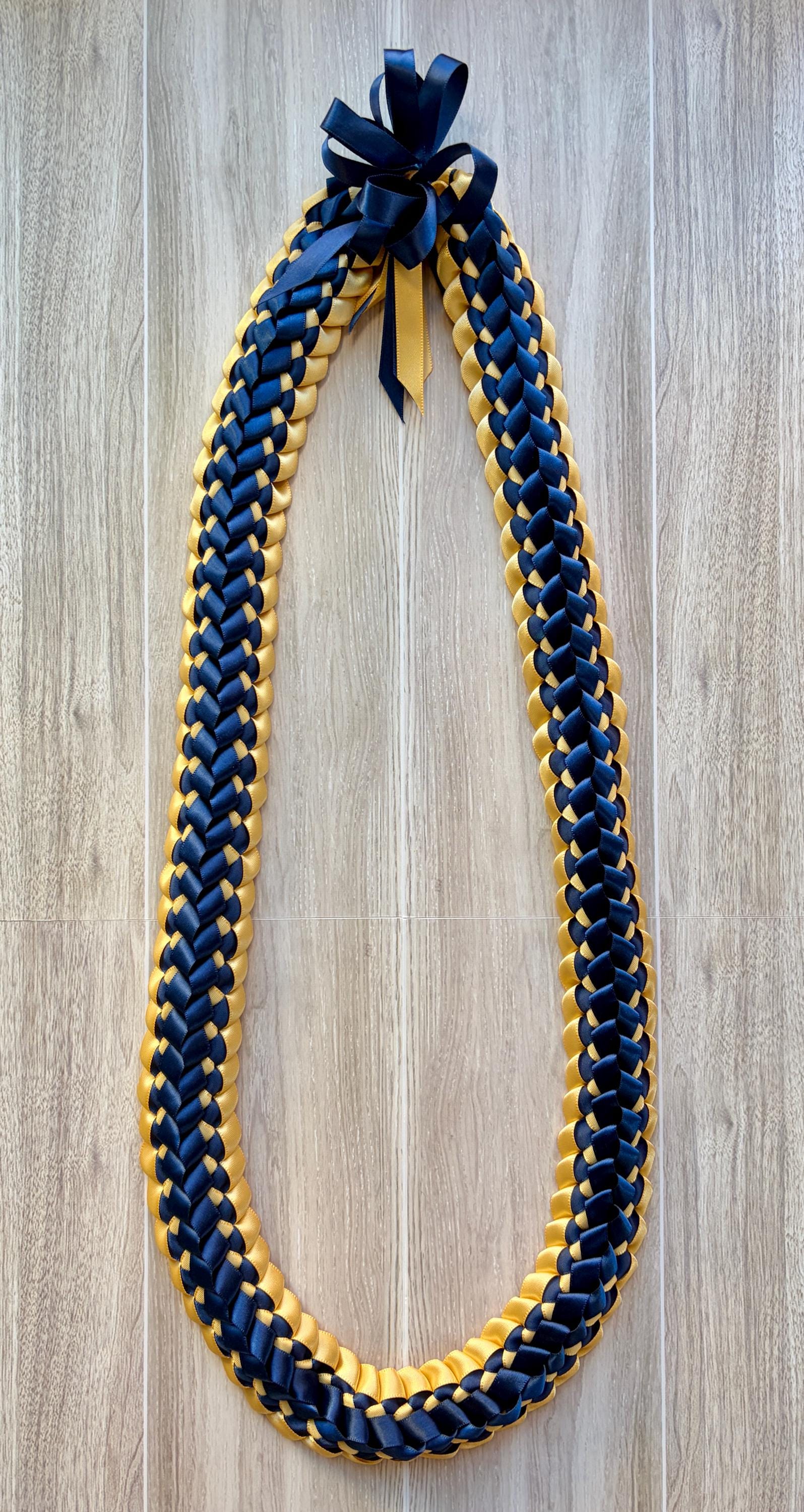 Navy Blue and Gold Double Ribbon Lei