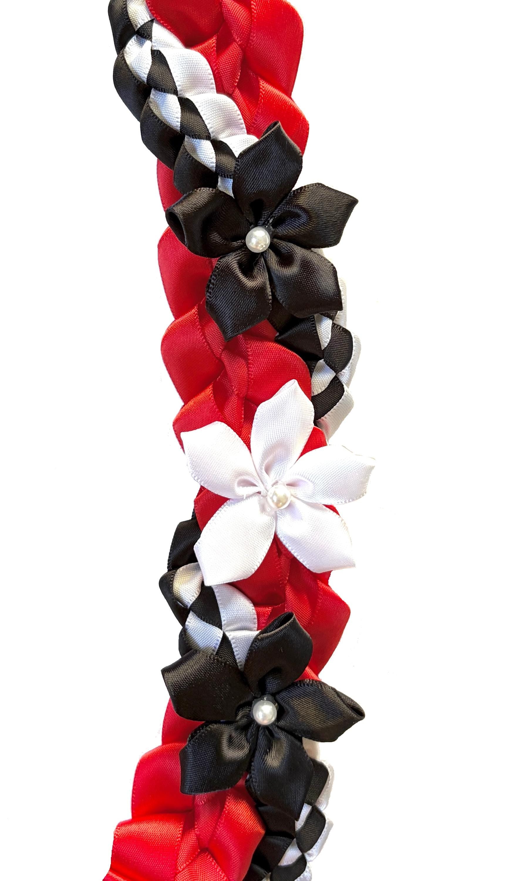 Red, Black, and White Wrap Ribbon Lei