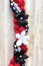 Red, Black, and White Wrap Ribbon Lei