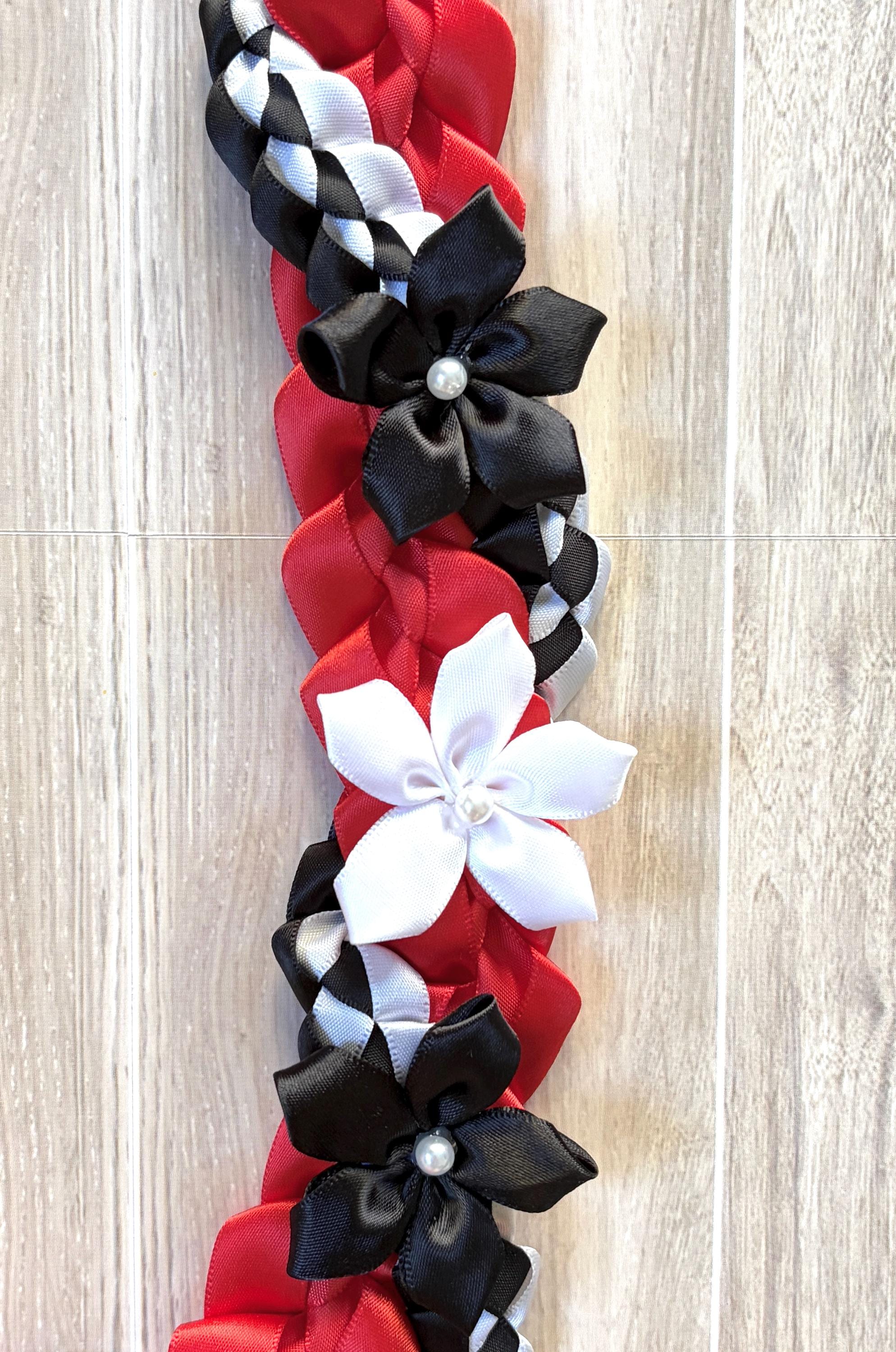 Red, Black, and White Wrap Ribbon Lei