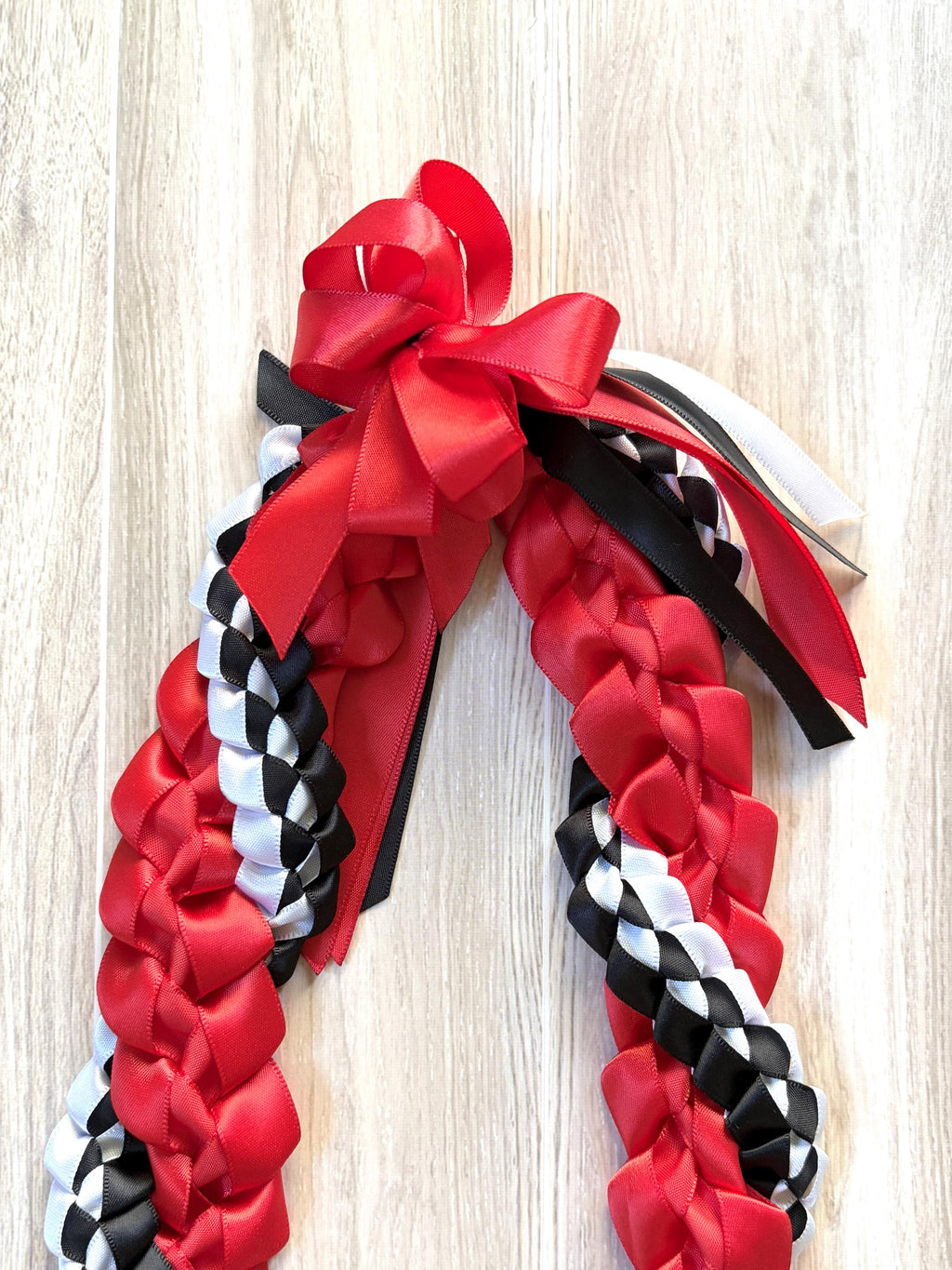 Red, Black, and White Wrap Ribbon Lei