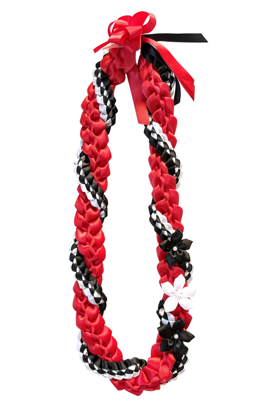 Red, Black, and White Wrap Ribbon Lei