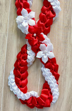 Red and White Wrap Ribbon Lei