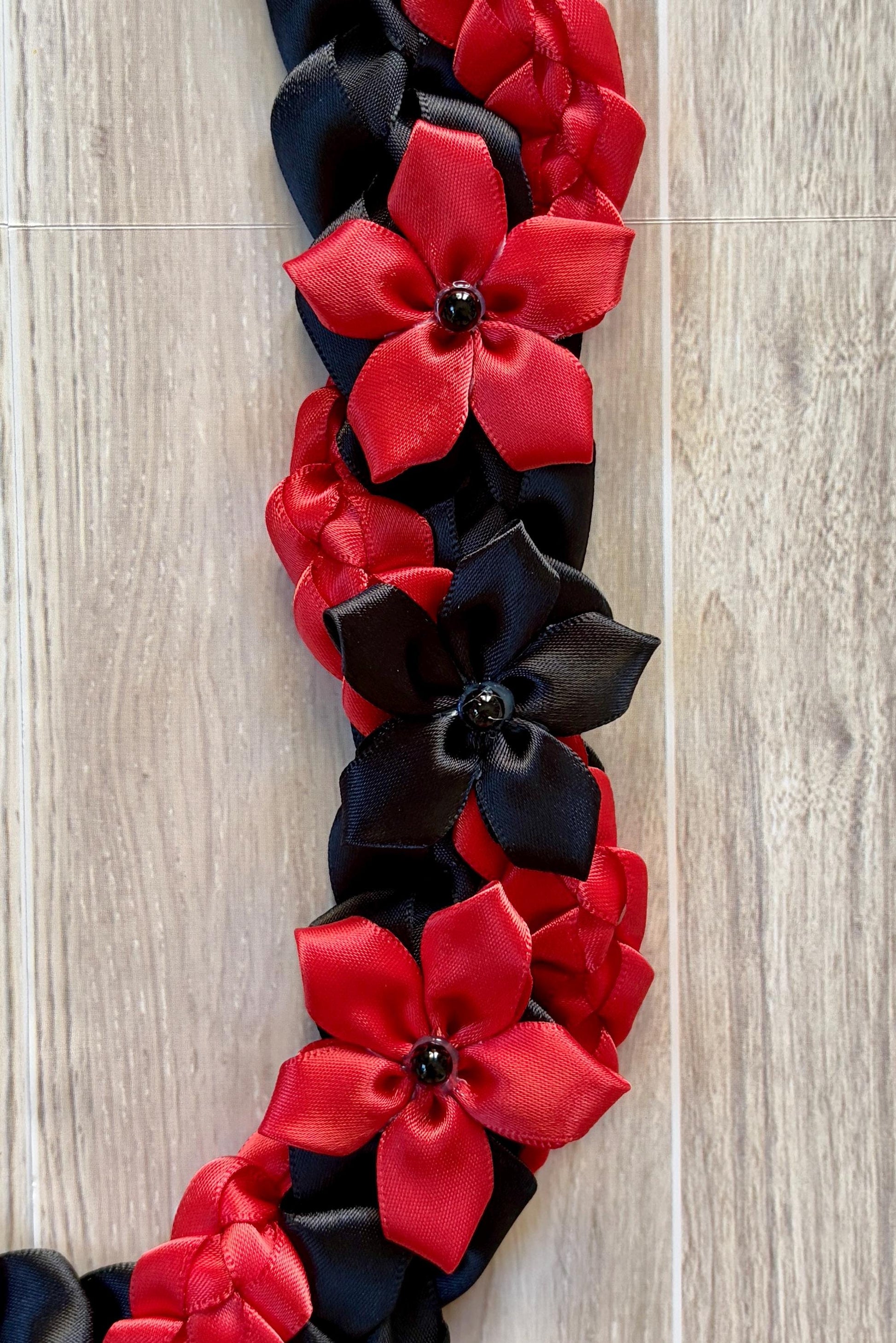 Black and Red Wrap Ribbon Lei