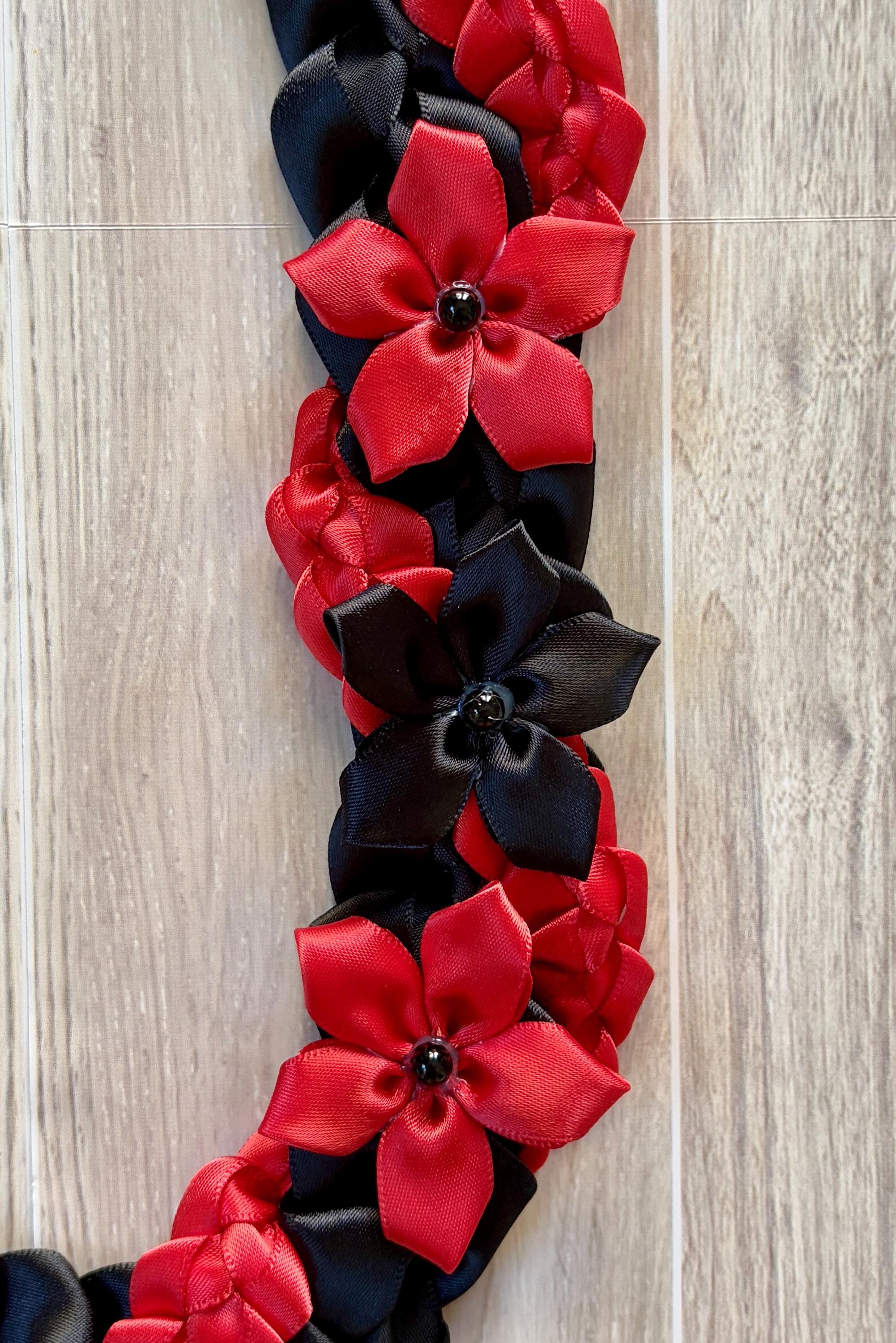 Black and Red Wrap Ribbon Lei
