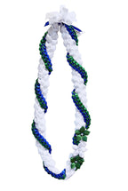 White, Forest Green, and Royal Blue Wrap Ribbon Lei