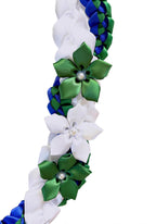 White, Forest Green, and Royal Blue Wrap Ribbon Lei