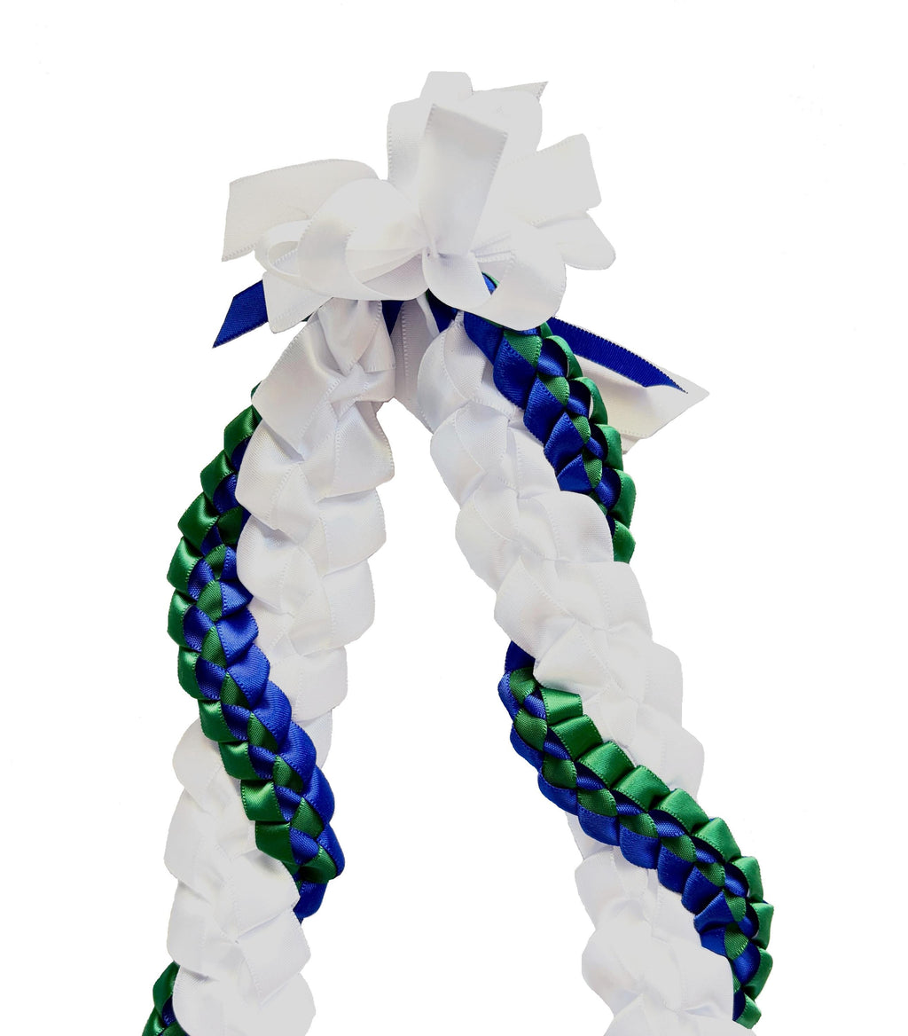 White, Forest Green, and Royal Blue Wrap Ribbon Lei
