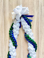 White, Forest Green, and Royal Blue Wrap Ribbon Lei