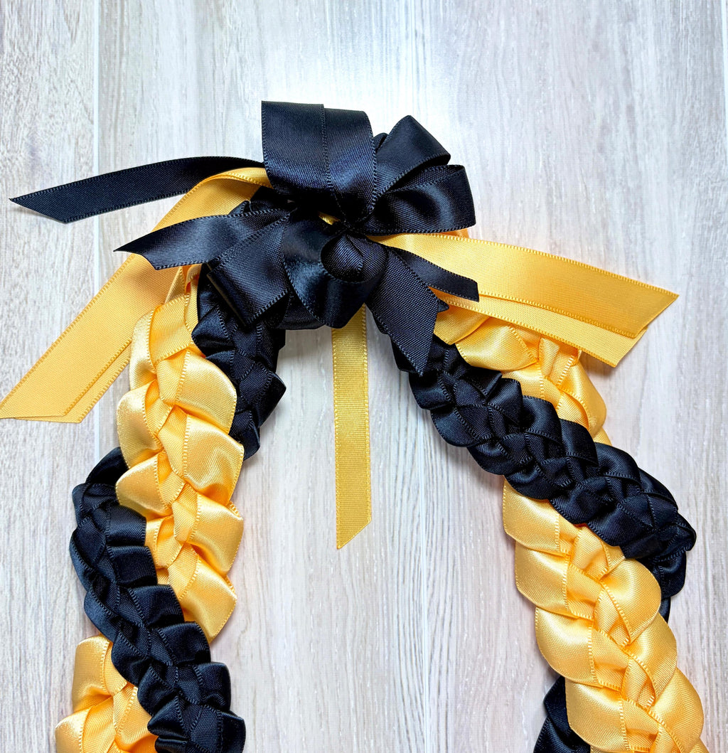 Black and Gold Wrap Ribbon Lei