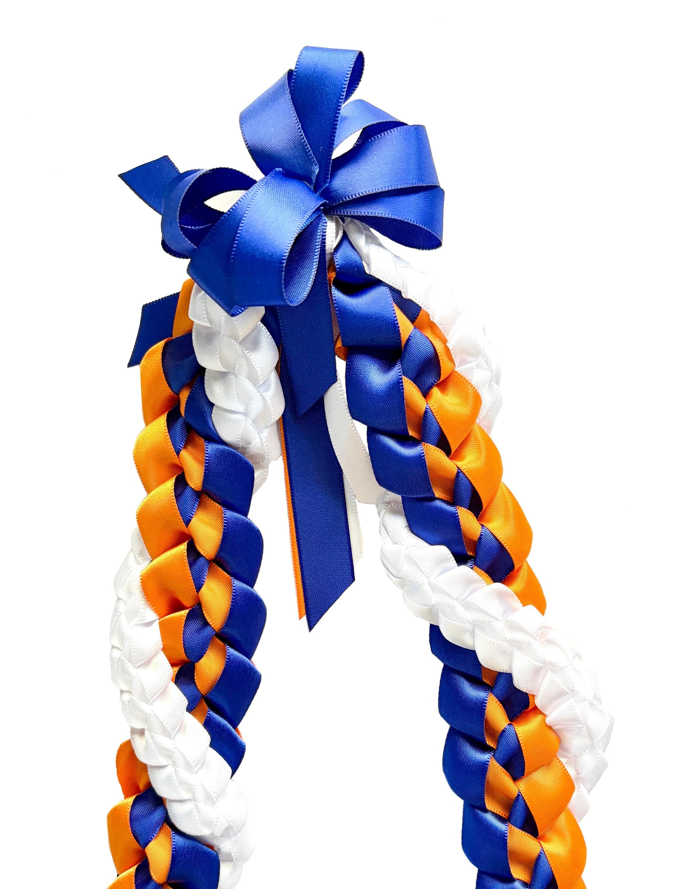 Royal Blue, Orange, and White Wrap Ribbon Lei