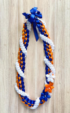 Royal Blue, Orange, and White Wrap Ribbon Lei