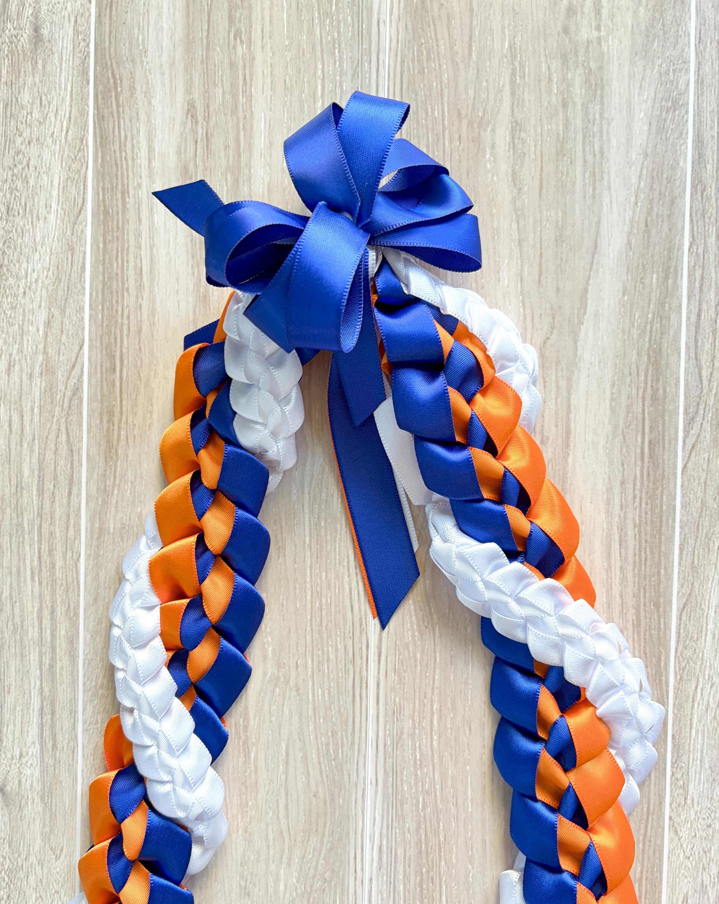 Royal Blue, Orange, and White Wrap Ribbon Lei