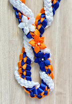 Royal Blue, Orange, and White Wrap Ribbon Lei