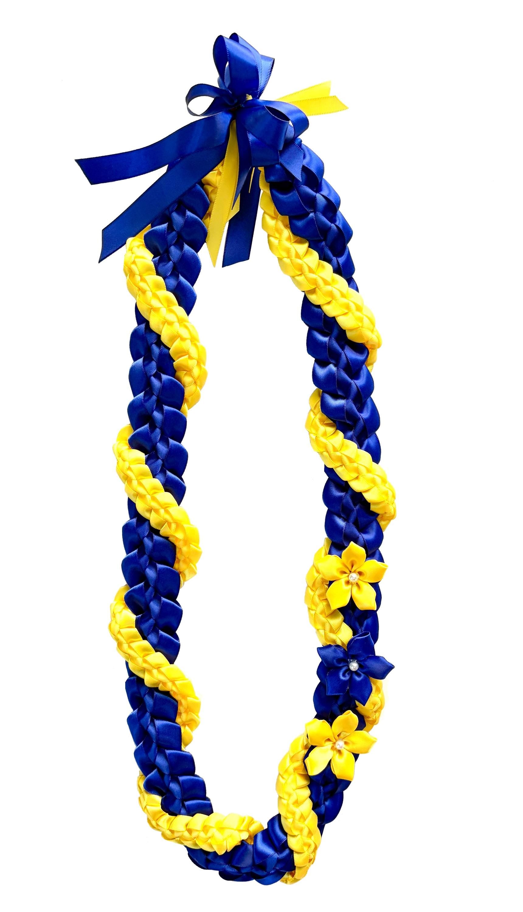 Royal Blue and Yellow Wrap Ribbon Lei