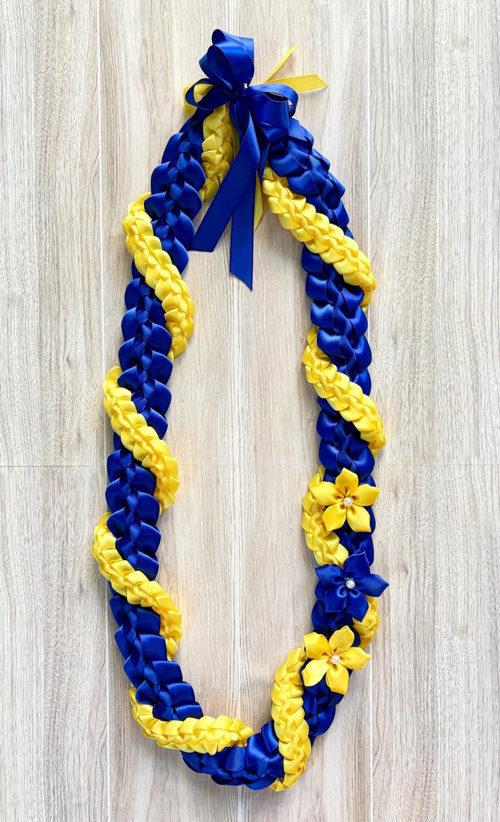 Royal Blue and Yellow Wrap Ribbon Lei
