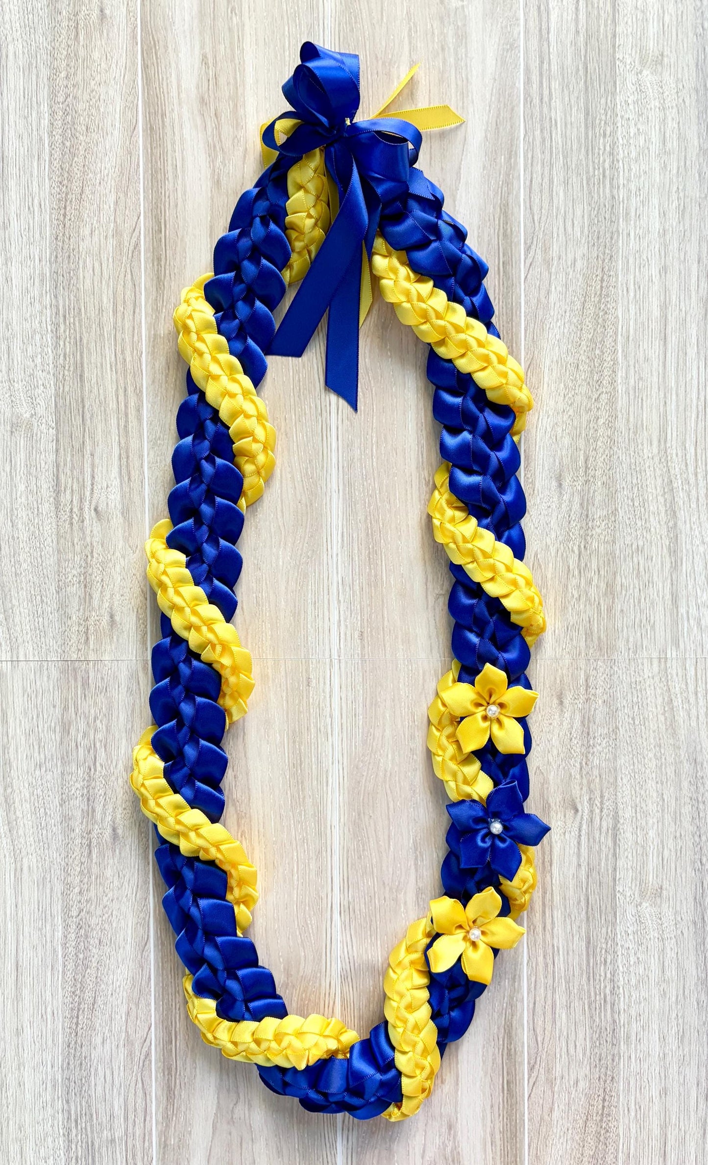 Royal Blue and Yellow Wrap Ribbon Lei