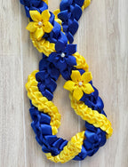 Royal Blue and Yellow Wrap Ribbon Lei