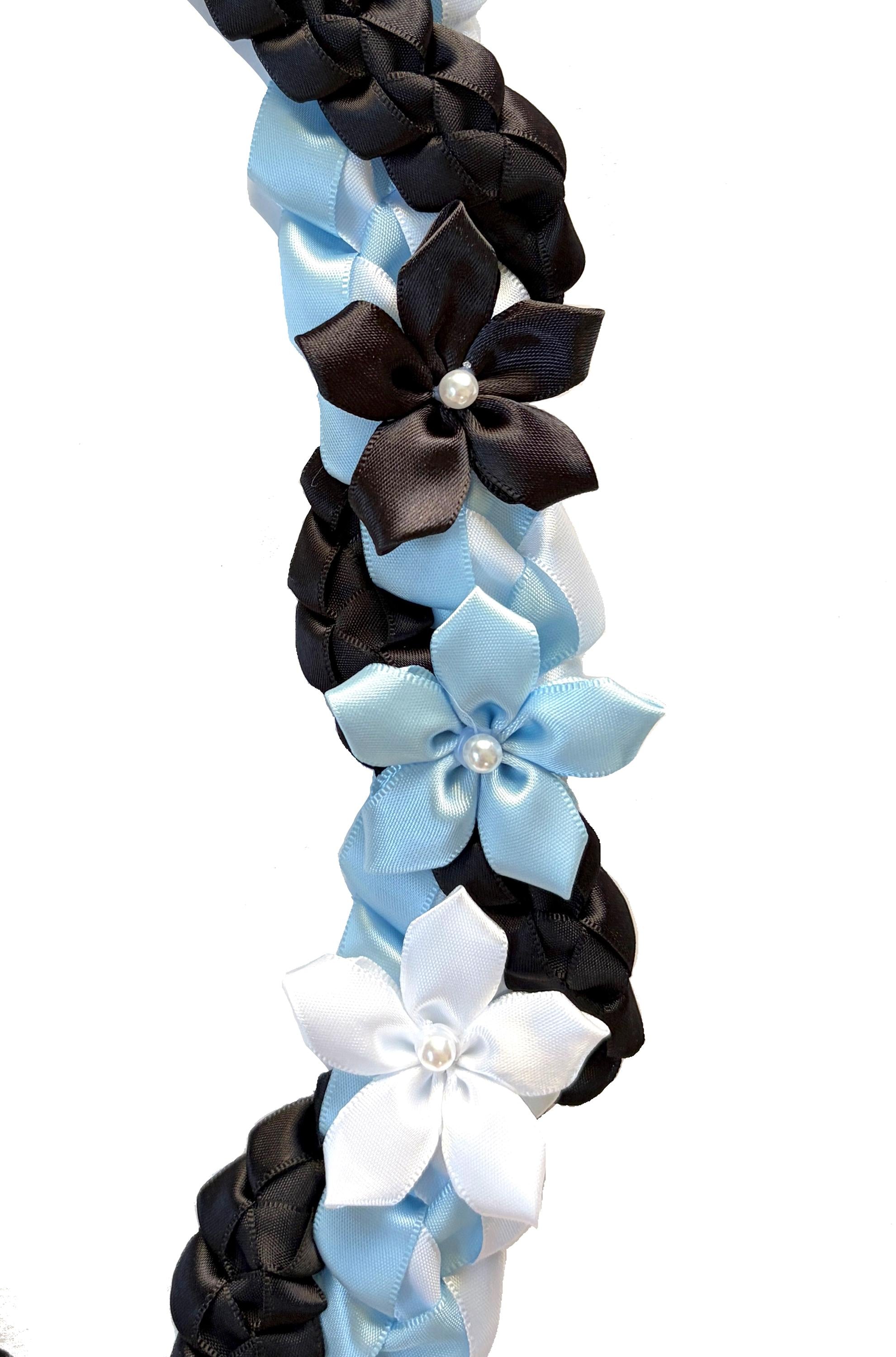 Light Blue, White, and Black Wrap Ribbon Lei