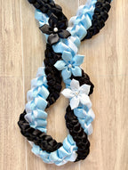 Light Blue, White, and Black Wrap Ribbon Lei