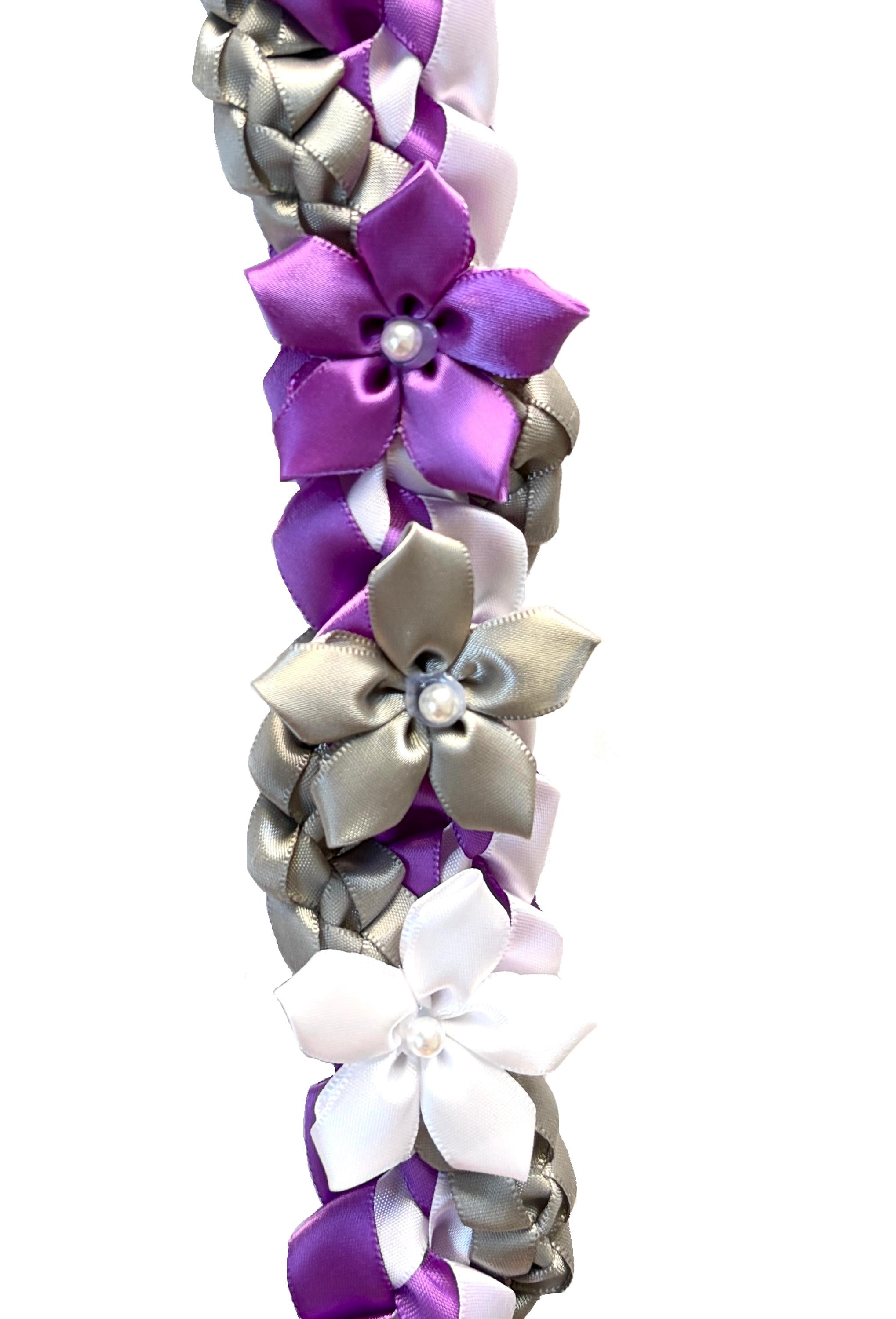 Purple, White, and Gray Wrap Ribbon Lei
