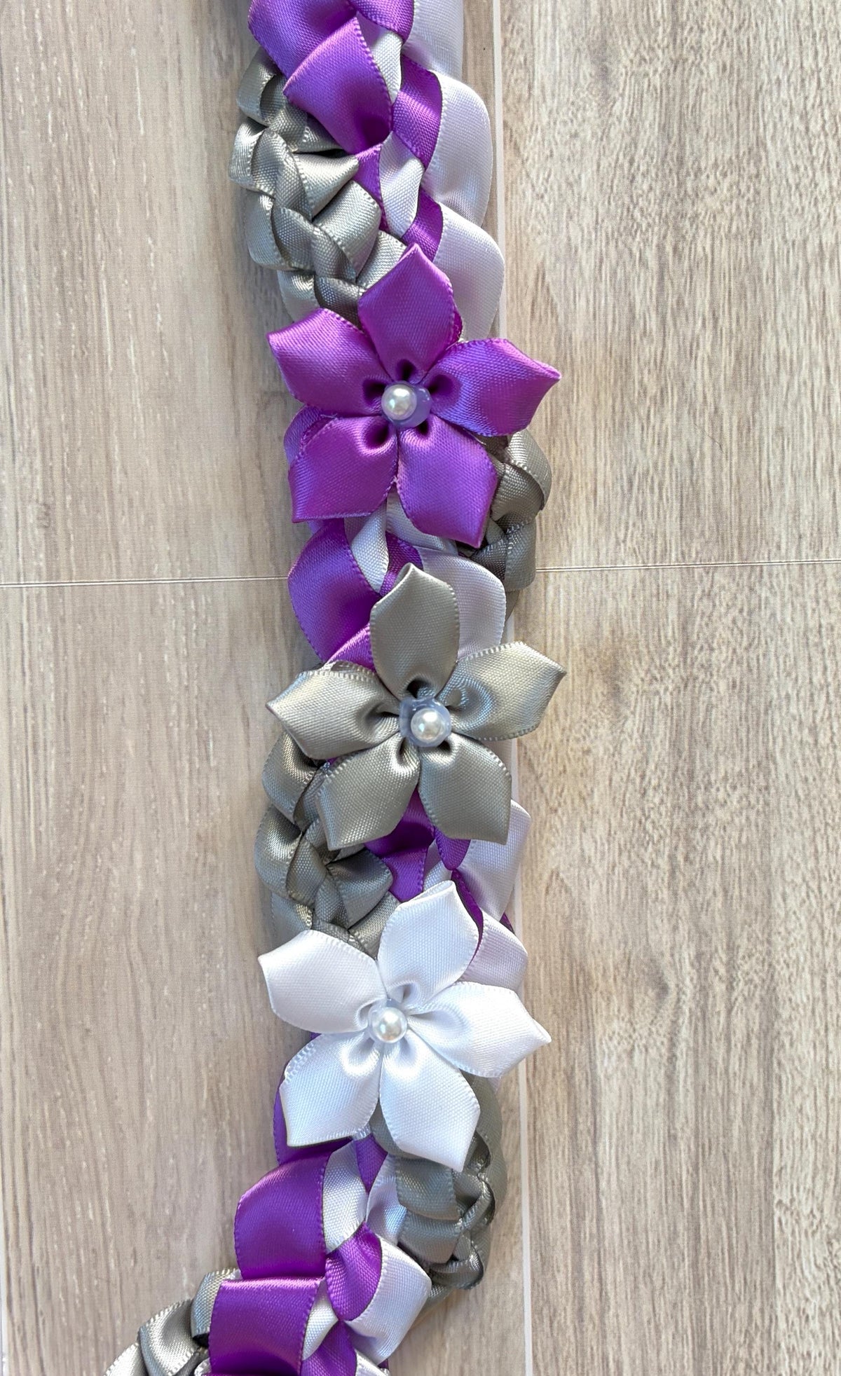 Purple, White, and Gray Wrap Ribbon Lei