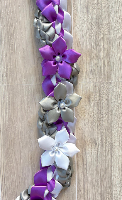 Purple, White, and Gray Wrap Ribbon Lei