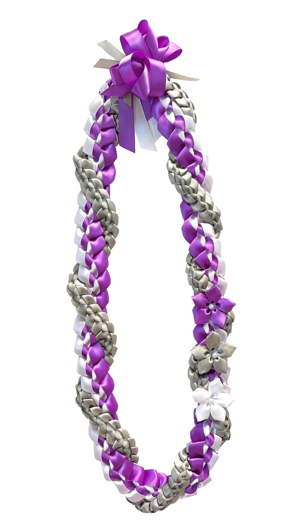 Purple, White, and Gray Wrap Ribbon Lei
