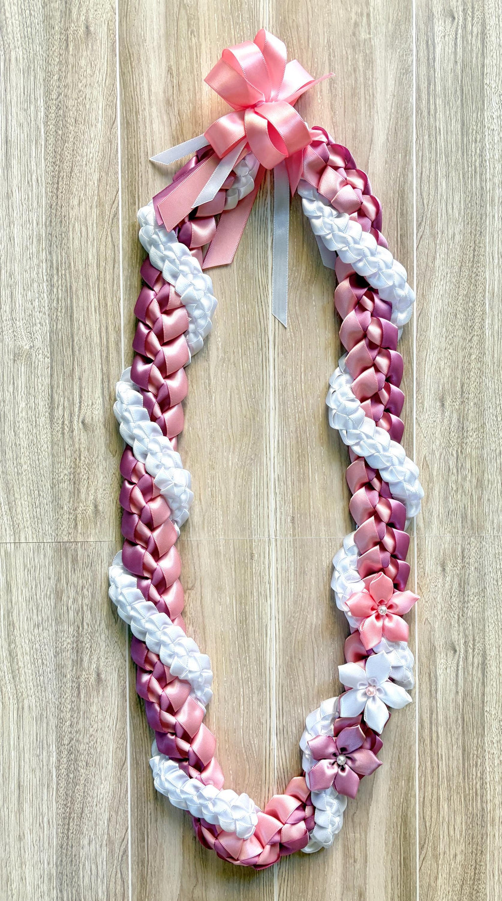 Rose, Pink, and White Wrap Ribbon Lei