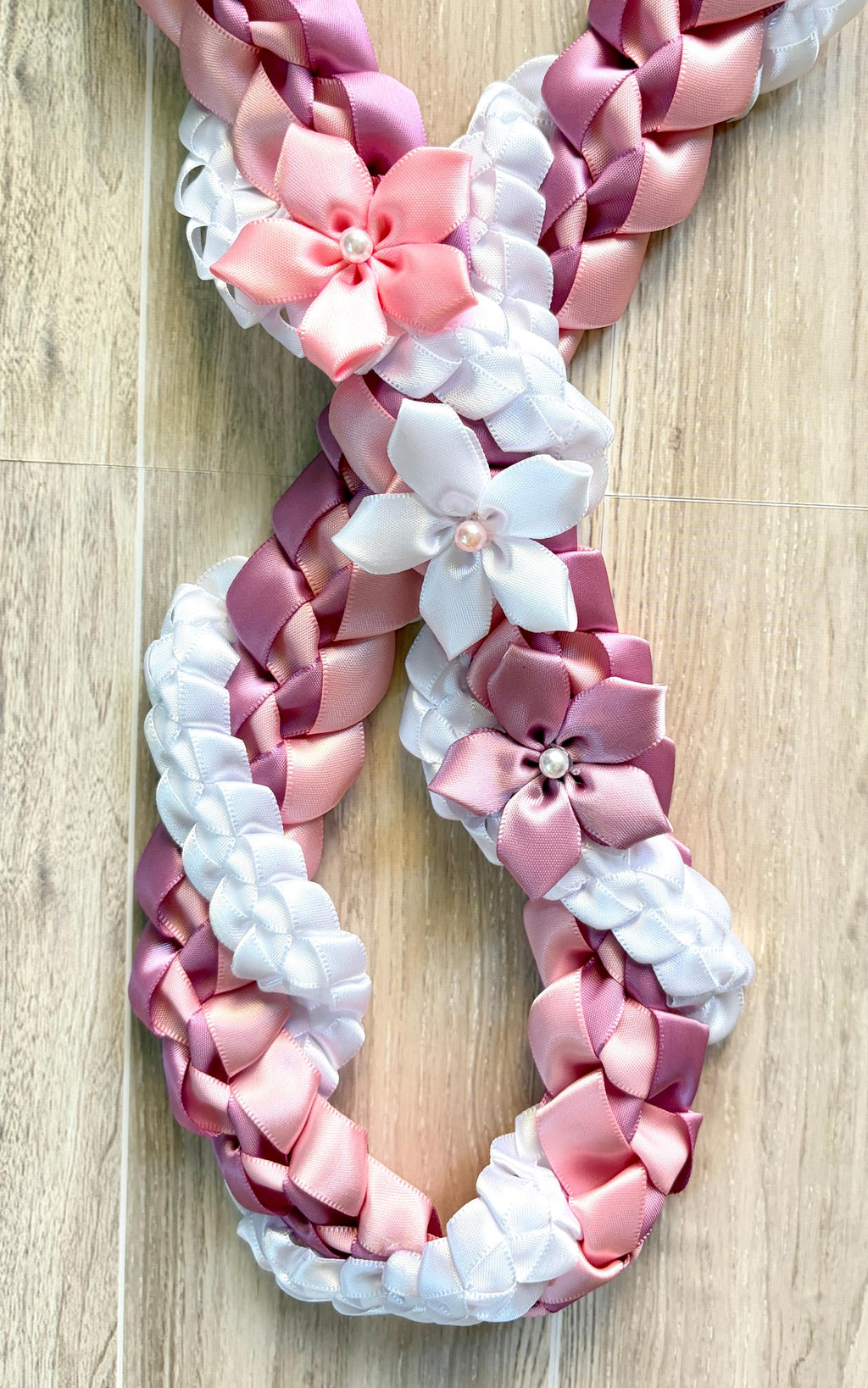 Rose, Pink, and White Wrap Ribbon Lei