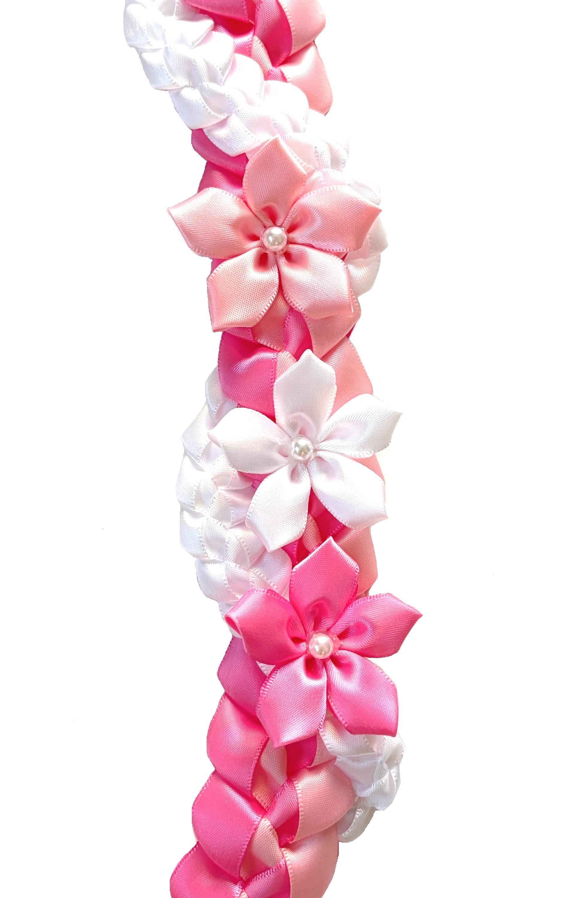 Hot Pink, Pink, and White Wrap Ribbon Lei