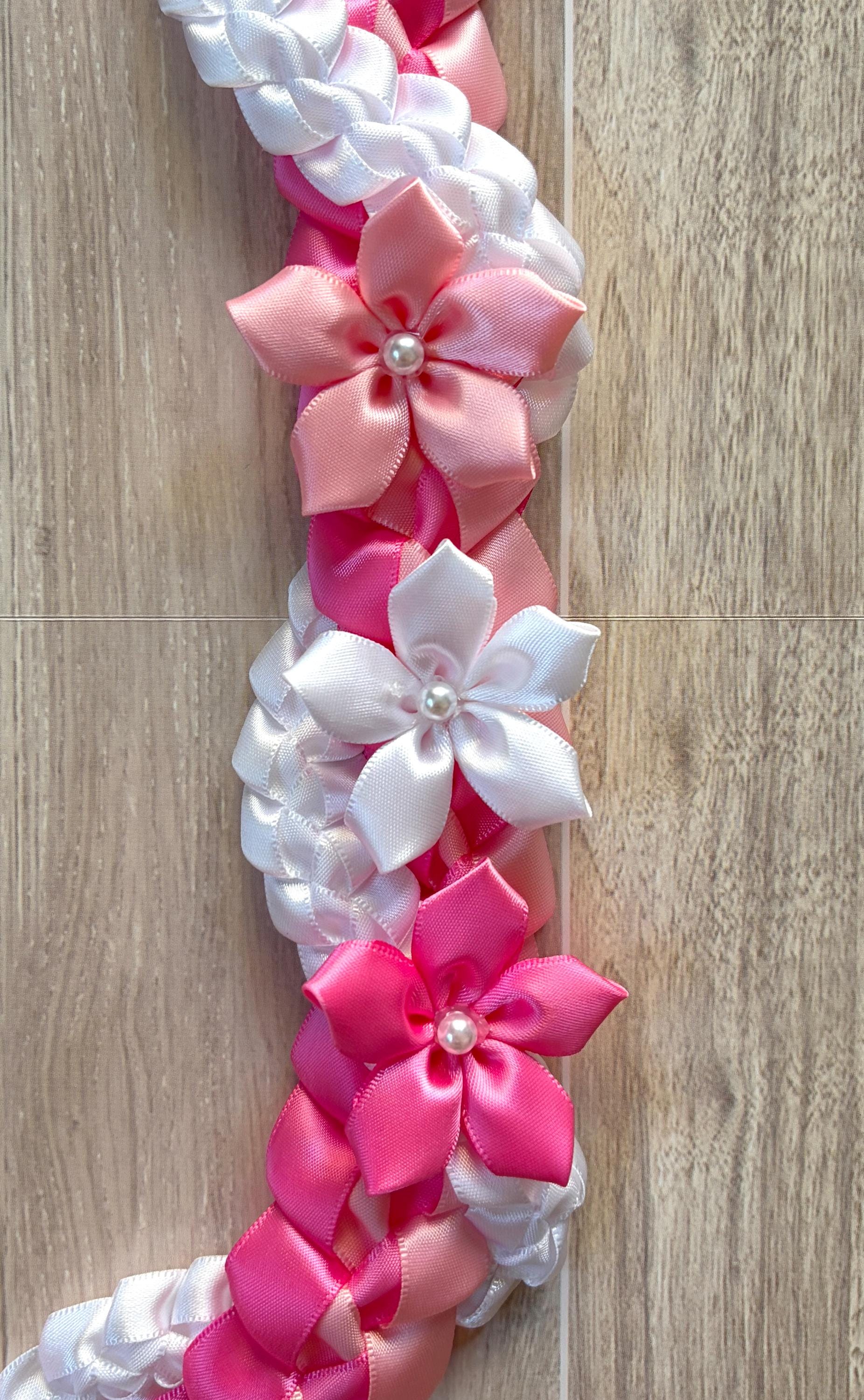 Hot Pink, Pink, and White Wrap Ribbon Lei