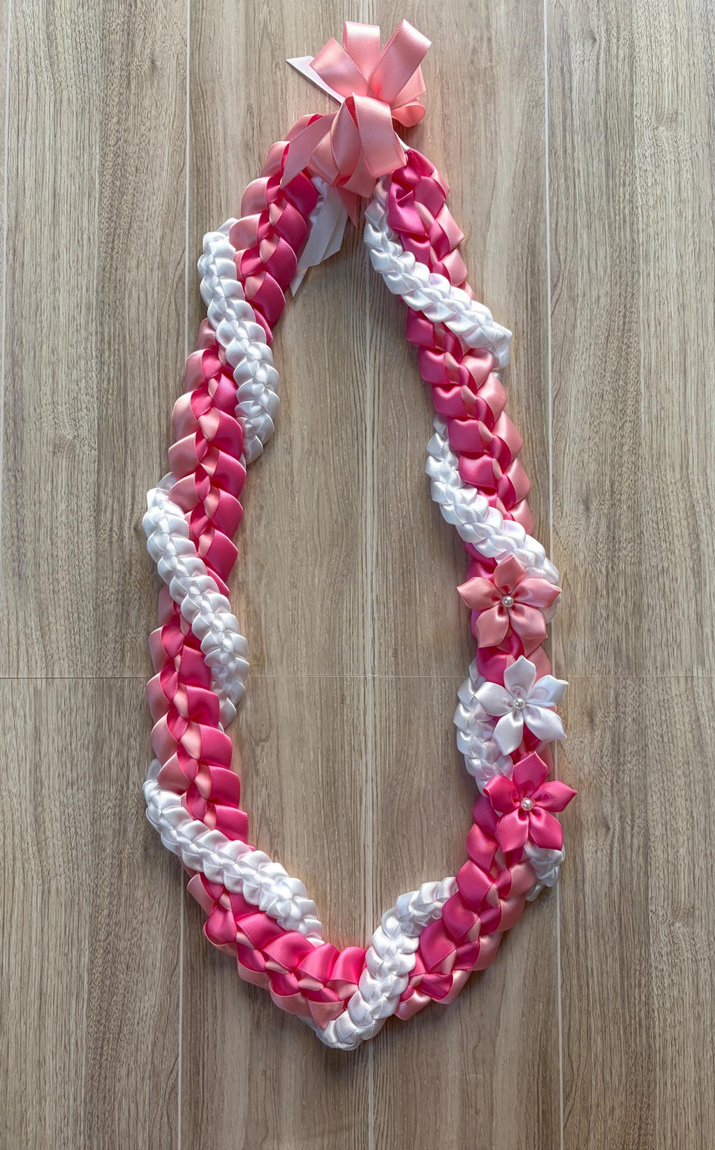 Hot Pink, Pink, and White Wrap Ribbon Lei