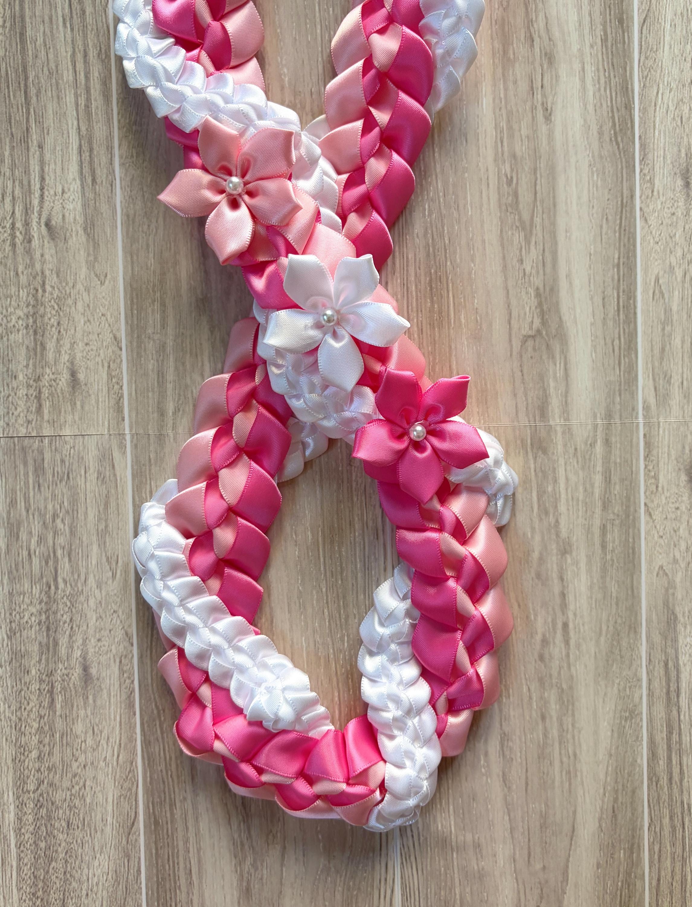 Hot Pink, Pink, and White Wrap Ribbon Lei