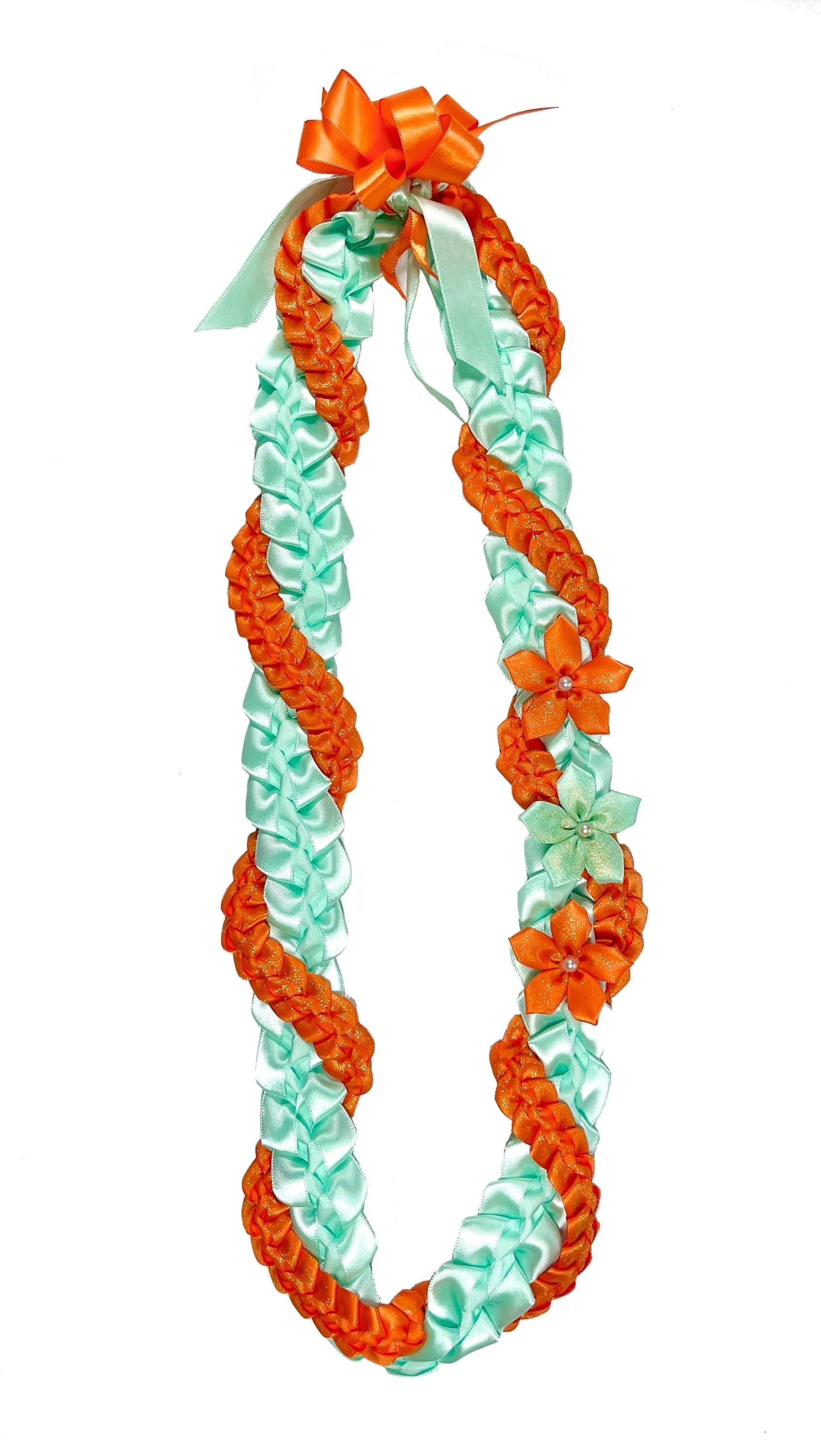 Mint and Glittery Orange Wrap Ribbon Lei