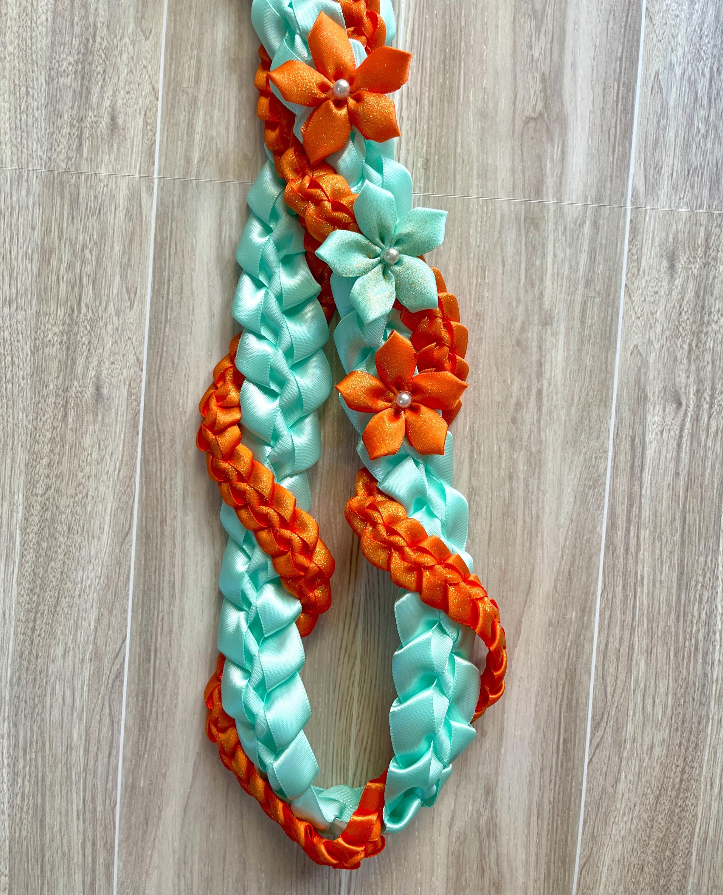 Mint and Glittery Orange Wrap Ribbon Lei