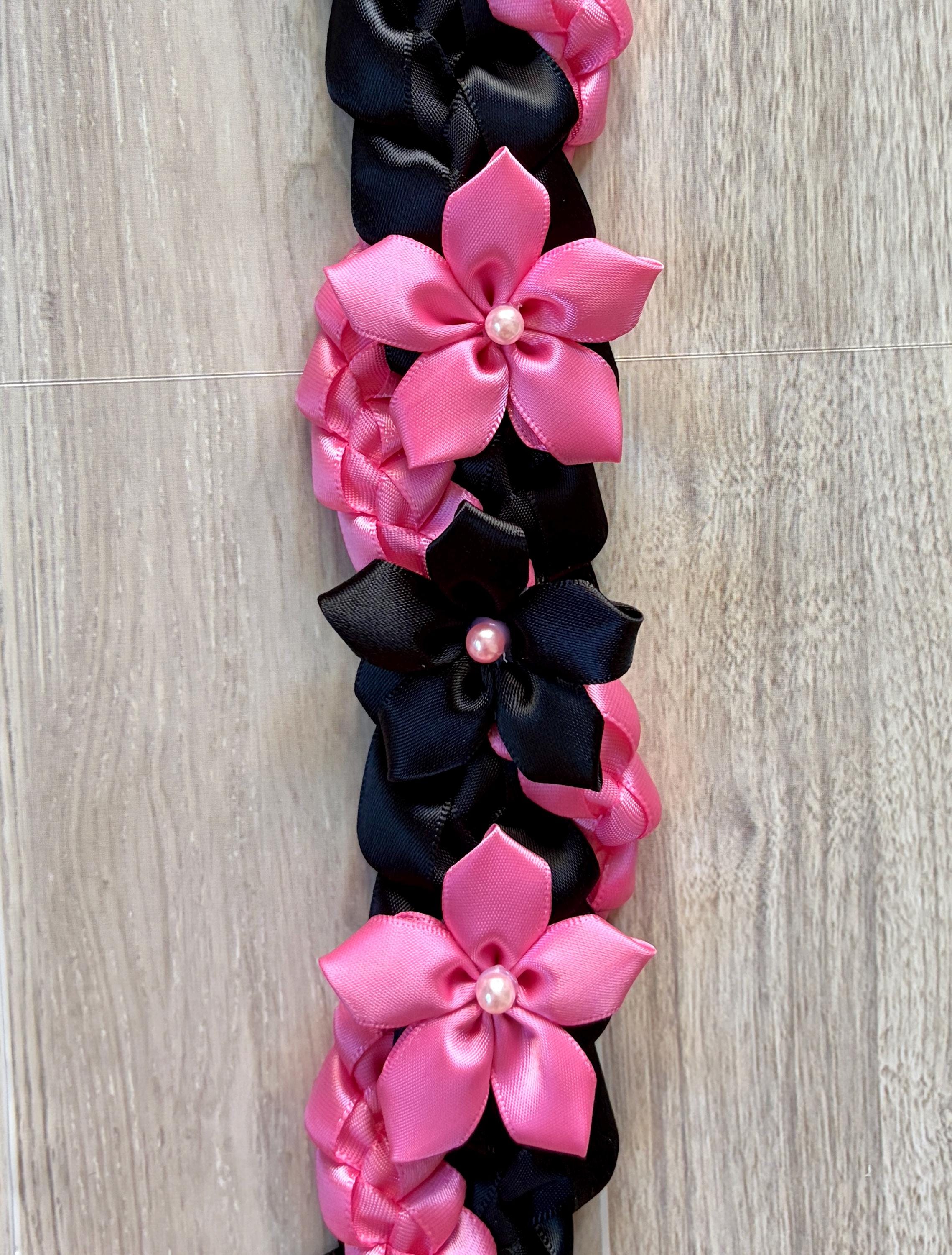 Black and Hot Pink Wrap Ribbon Lei