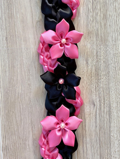Black and Hot Pink Wrap Ribbon Lei