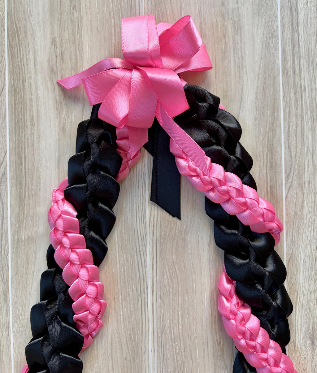 Black and Hot Pink Wrap Ribbon Lei