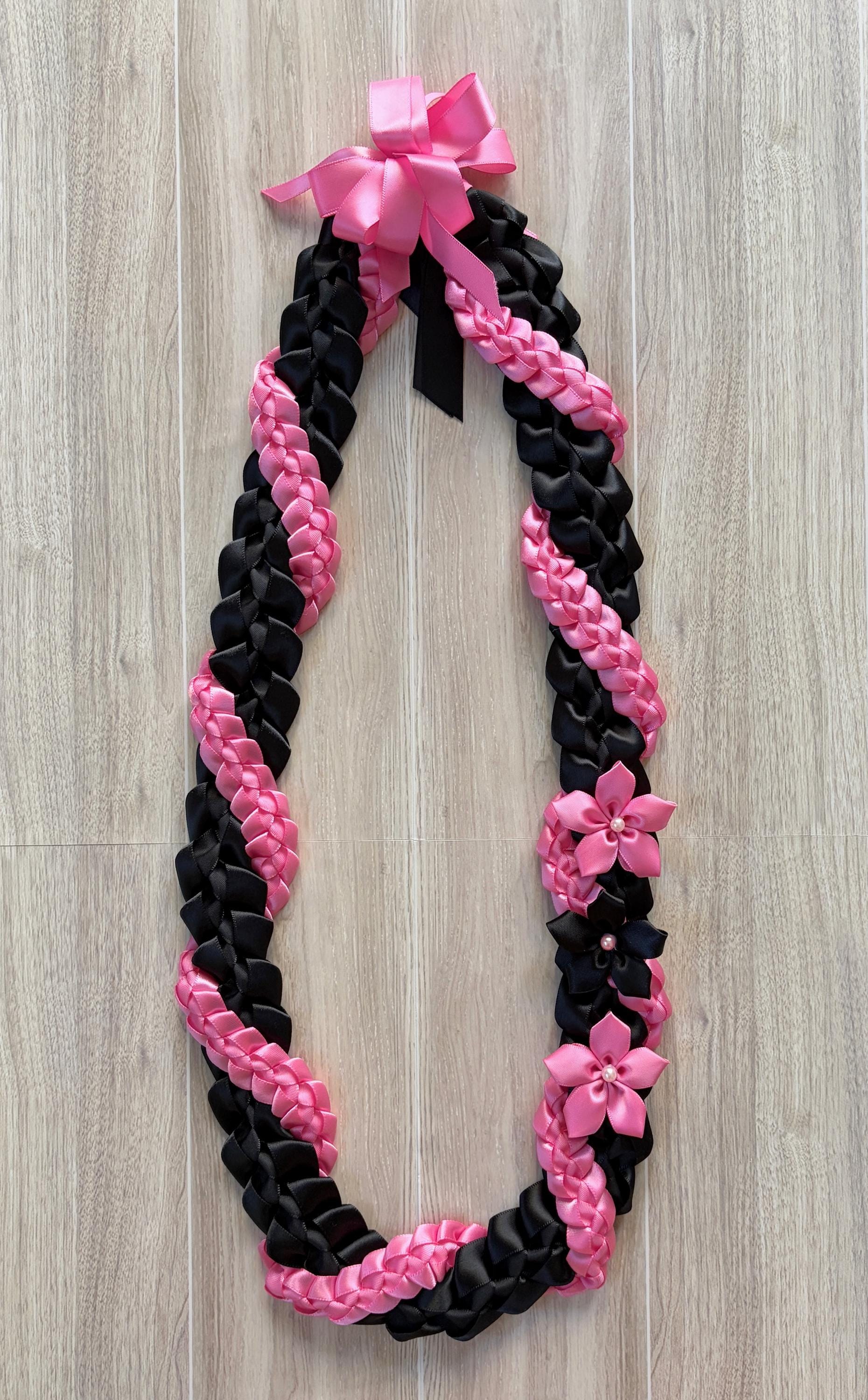 Black and Hot Pink Wrap Ribbon Lei