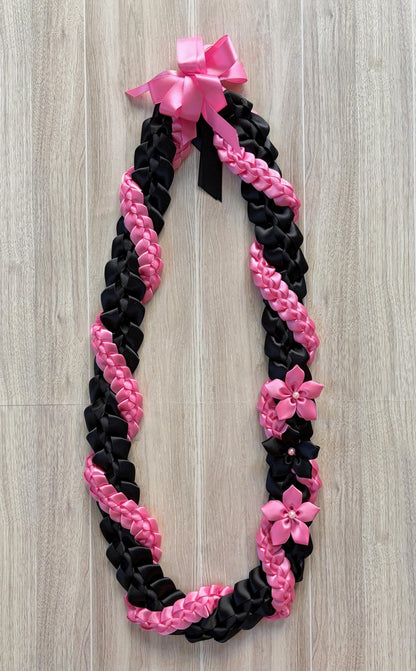 Black and Hot Pink Wrap Ribbon Lei