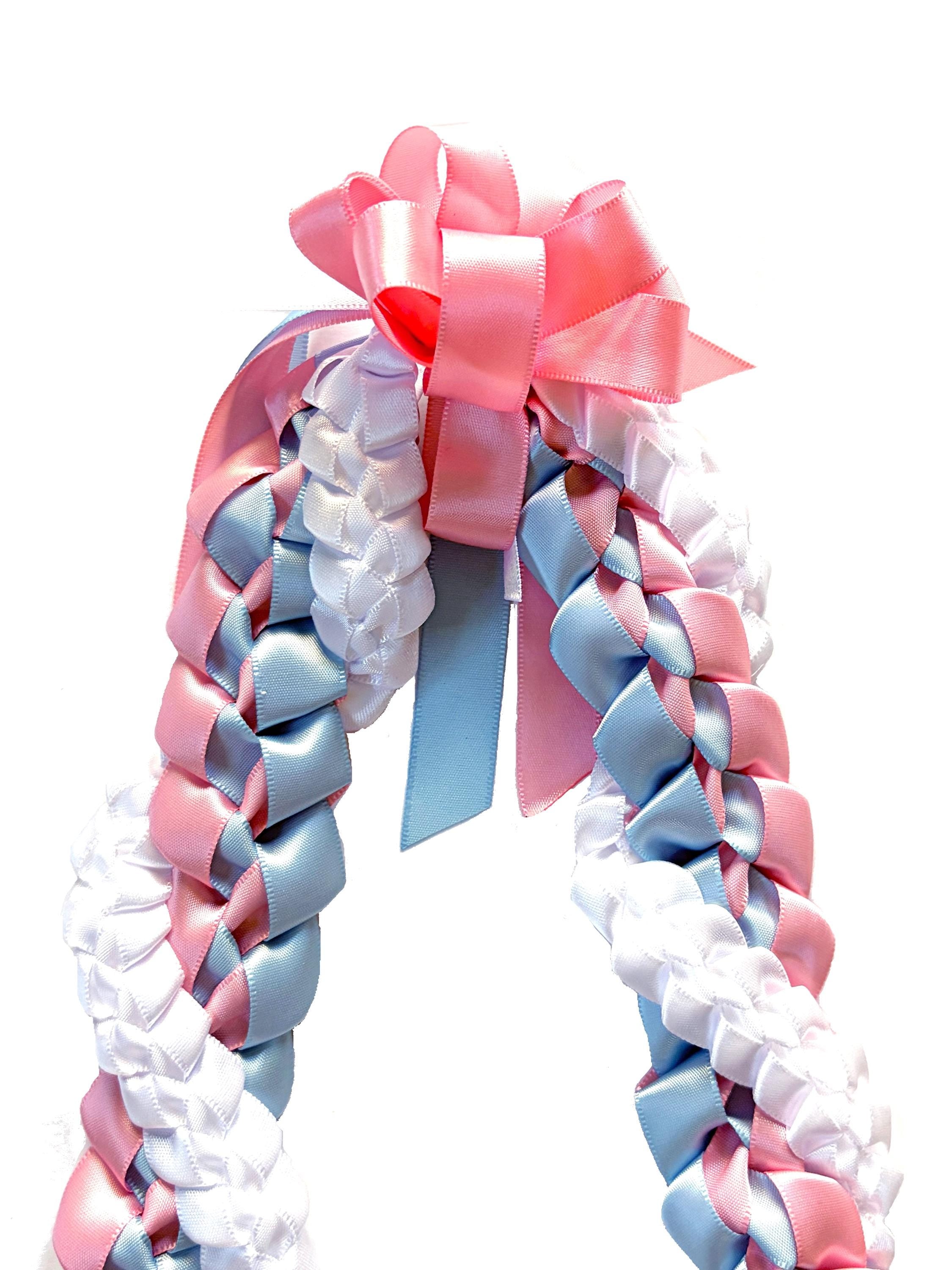 Pink, Light Blue, and White Wrap Ribbon Lei