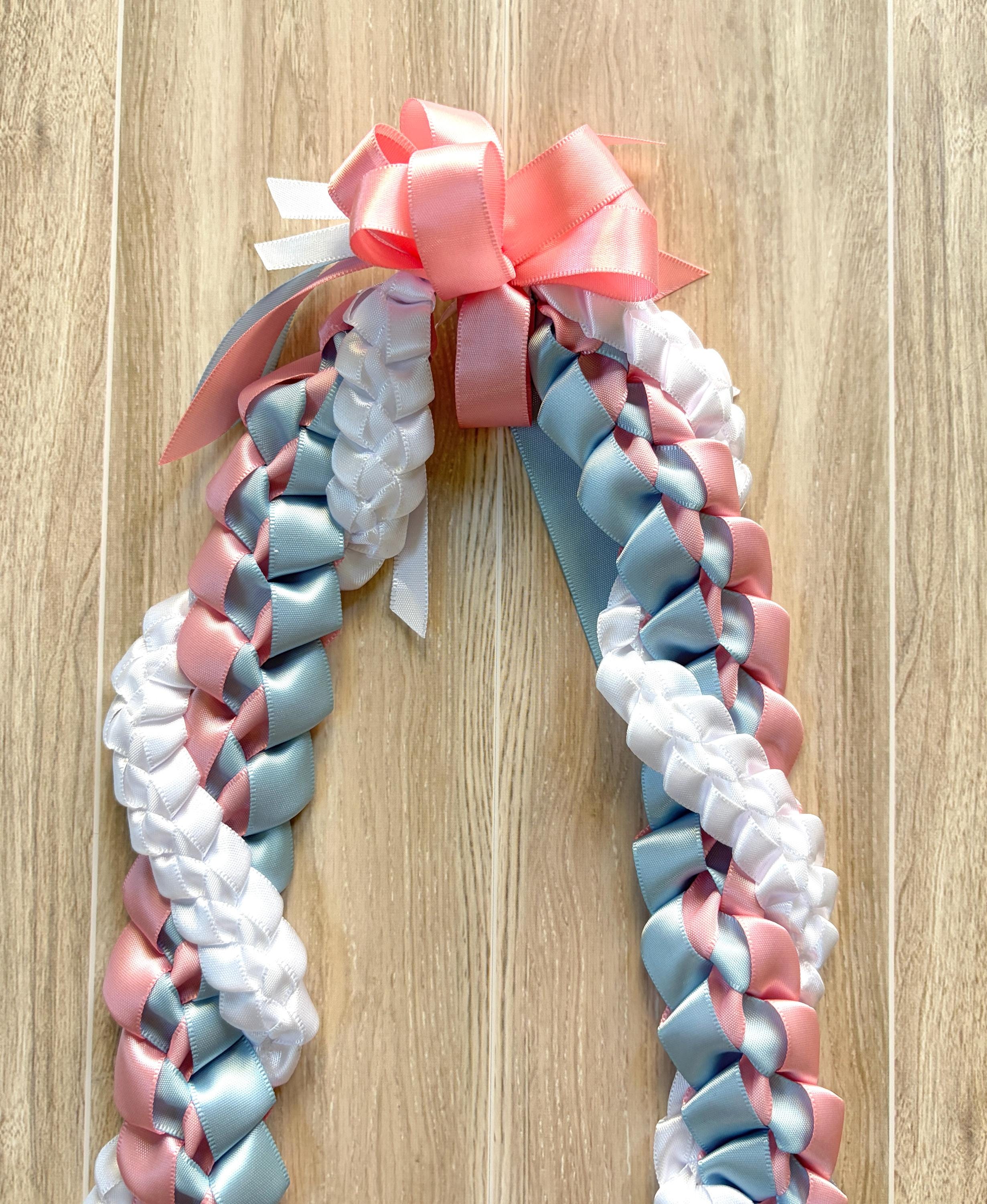 Pink, Light Blue, and White Wrap Ribbon Lei