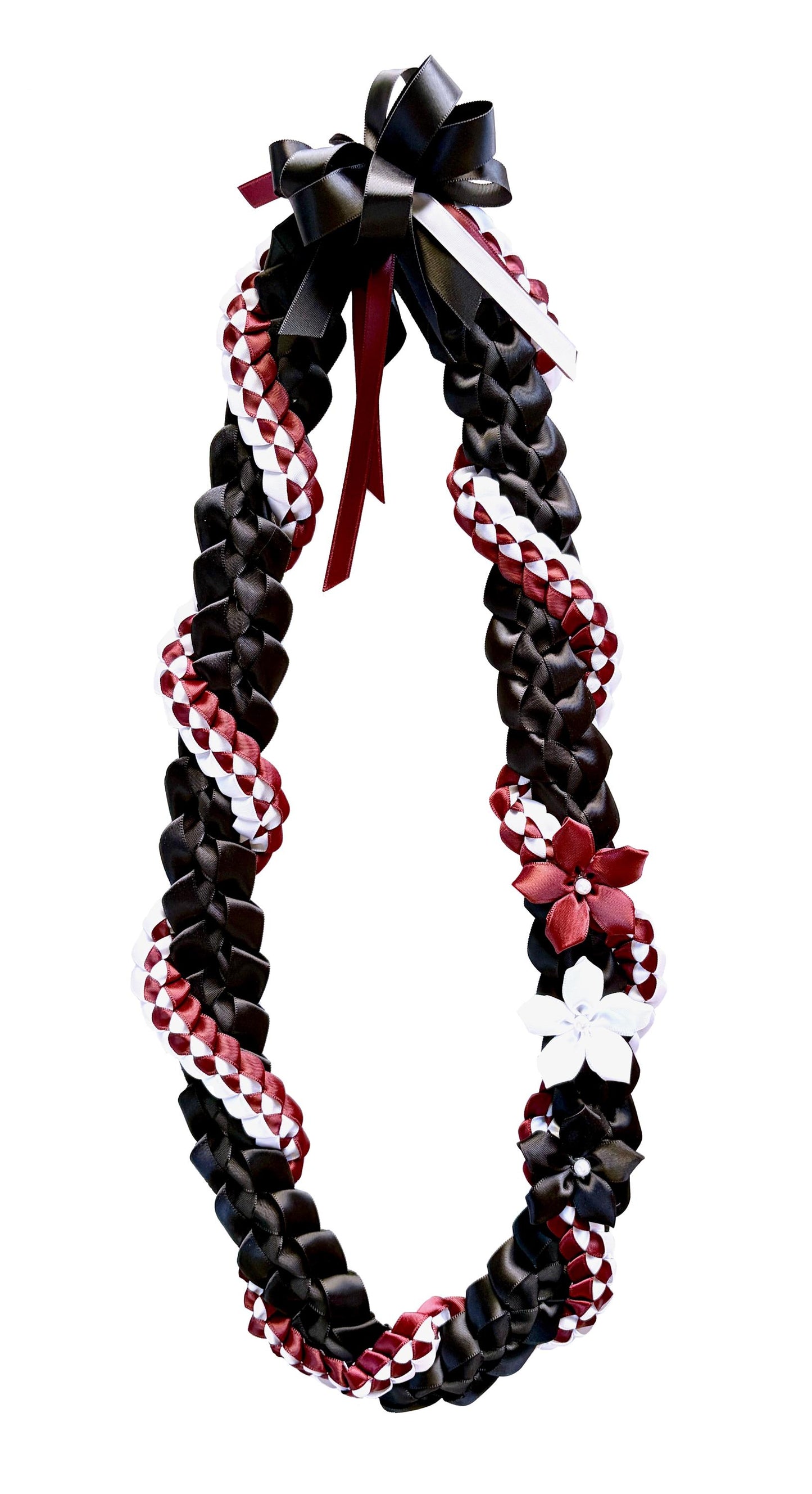 Black, Burgundy, and White Wrap Ribbon Lei