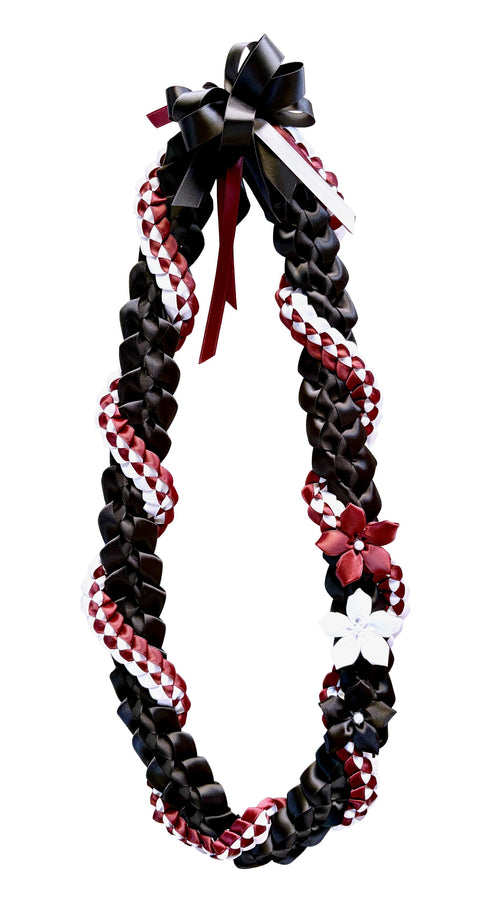 Black, Burgundy, and White Wrap Ribbon Lei