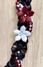 Black, Burgundy, and White Wrap Ribbon Lei