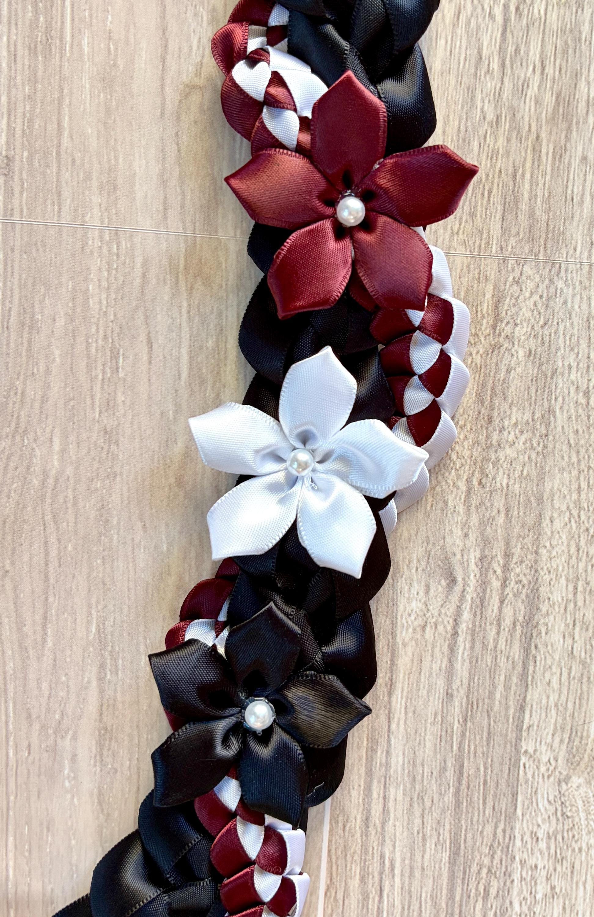 Black, Burgundy, and White Wrap Ribbon Lei
