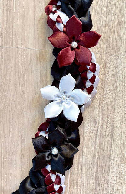 Black, Burgundy, and White Wrap Ribbon Lei